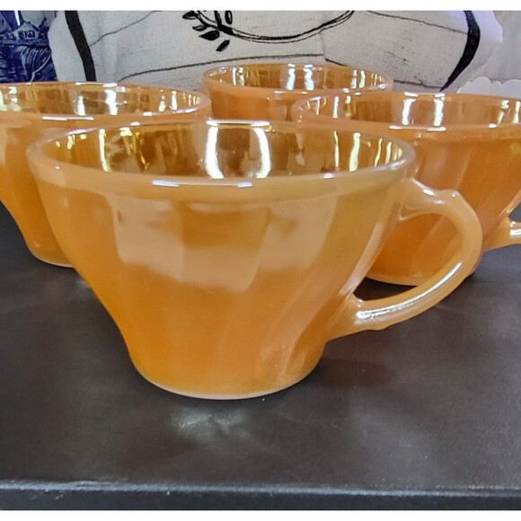 Vintage Fire King Peach Luster Swirl Demitasse Cups Set Of 4 - Picture 2 of 5